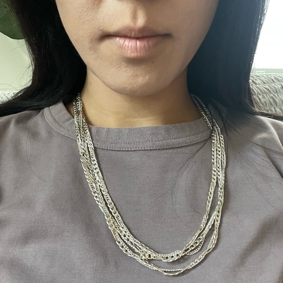 Jewelry | Silver Double Interlocking Chain Necklace | Poshmark